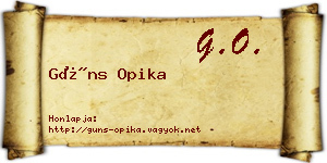 Güns Opika névjegykártya